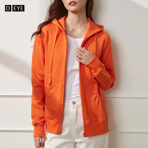 亮橘色卫衣女春秋运动休闲宽松纯棉上衣连帽拉链开衫薄款橙色外套