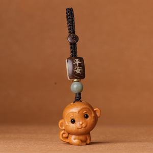 新款檀木十二生肖猴男女汽车钥匙扣挂件小猴子复古创意平安挂饰品
