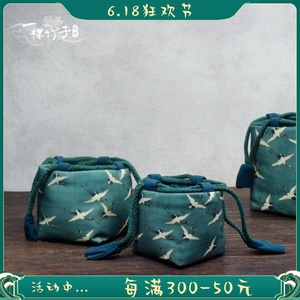 中式古画茶杯袋加厚棉麻茶具收纳包旅行茶具便携袋茶壶盖碗布袋子