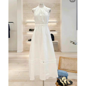 代购sandro ior连衣裙24夏季新款法式白色高腰无袖长裙SFPRO03710