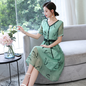 连衣裙子2020年新款夏天唯品会特卖品牌贵夫人五十岁高贵棉麻女装