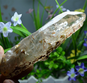 赞比亚/天然水草发晶白水晶柱原石摆件