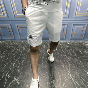 夏季新款男士短裤个性刺绣字母休闲运动五分裤欧美潮修身男裤