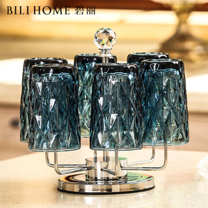 彩色玻璃杯水晶玻璃水杯客厅家用待客茶杯套装蓝色杯子加厚凉水杯