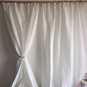 外贸窗帘成品竹节麻布纯色麻布白色客厅卧室简约现代特价可定制