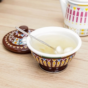 珐琅搪瓷饭碗欧美出口家用米碗波西米亚风高脚碗带盖甜品碗