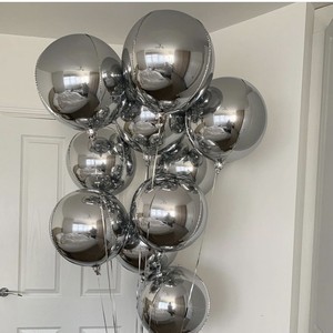 4D立体正圆形铝箔金属银气球店面橱窗酒店生日背景墙拍摄道具装饰