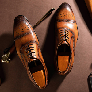 高级感布洛克三接头皮鞋男式英伦真皮牛津巴洛克雕花商务正装男鞋