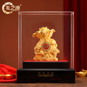 礼之源绒沙金工艺品代代兴旺聚宝盆摆件乔迁开业礼品个性定制礼物