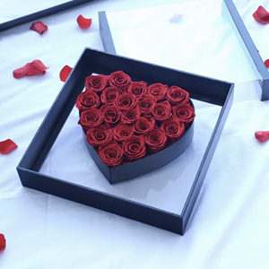 永生花爱心形花盒情人节生日礼物送女友告白天使之心创意玫瑰盒装
