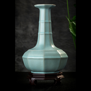 蔡晓芳大师作品  晓芳窑八棱瓶 天青汝窑汝瓷花瓶 故宫同款收藏级