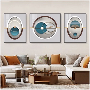 客厅沙发背景装饰画简约现代轻奢铝合金三联三幅一套背景墙艺术画