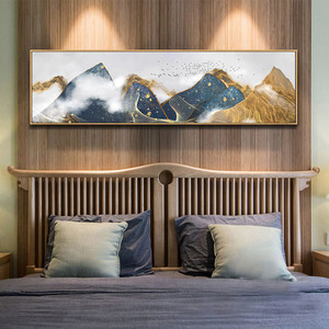 现代卧室床头挂画横幅主卧背景墙装饰画客厅北欧风格抽象晶瓷壁画