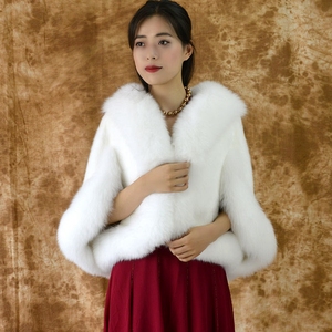 海宁貂皮大衣女进口水貂披肩斗篷狐狸毛皮草外套新娘婚纱整貂裘皮