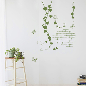 绿色藤蔓蝴蝶假墙墙贴纸装饰品自粘壁纸贴画客厅卧室田园自然清新