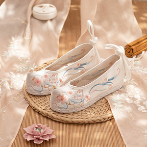 古装鞋子女汉服鞋淡雅可爱猫咪弓鞋翘头履古风鞋内增高古代表演鞋