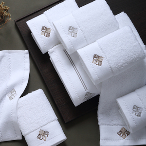 2条装 欧式简约绣花方巾酒店白色纯棉洗脸家用小毛巾正方形擦手巾