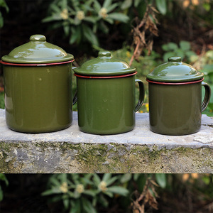 军绿色老式搪瓷杯摔不烂的铁茶缸文革洗漱杯怀旧马克杯带盖水杯