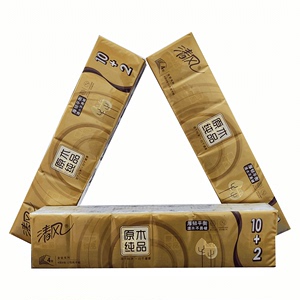清风手帕纸便携式小包餐巾纸原木金装卫生纸面巾纸4层3条36包纸巾