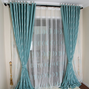 定制客厅蓝色落地窗帘 蒂芙尼蓝色清新雪尼尔布帘 现代简约卧室帘