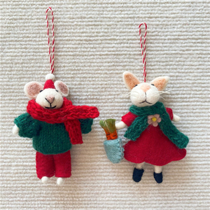 chicmiu工厂店尼泊尔手工羊毛毡 圣诞老鼠先生女士挂饰钥匙扣包挂