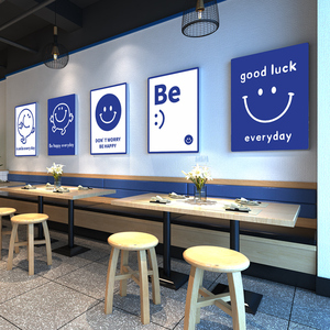 网红打卡背景墙拍照区布置创意咖啡奶茶店墙壁装饰克莱因蓝墙贴画