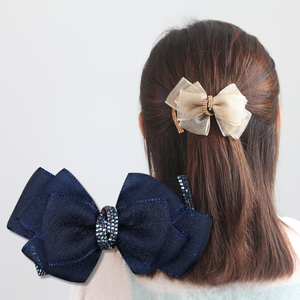 新款弹簧夹韩国发饰盘发横夹优雅气质纱布蝴蝶结发夹妈妈发卡顶夹