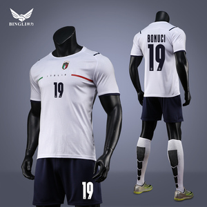 欧洲杯意大利队球衣客场白色博努奇比赛队服足球服运动套装男定制