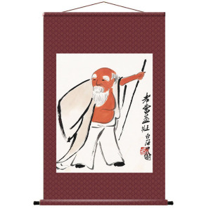 艺微实木卷轴挂画装饰画中国名家名画国画齐白石老当益壮