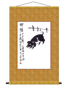 挂像装饰画12十二生肖吉祥物亥猪富贵画卷轴挂画齐白石复制艺术品