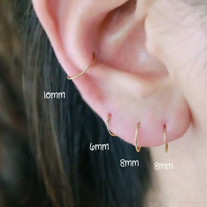纯银小圈圈耳环14K金欧美简约设计银耳圈多耳洞耳骨耳圈耳软骨环