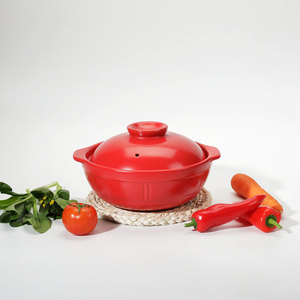 耐高温款陶瓷砂锅炖锅家用燃气彩色红色商用煤气灶专用浅底宽口大