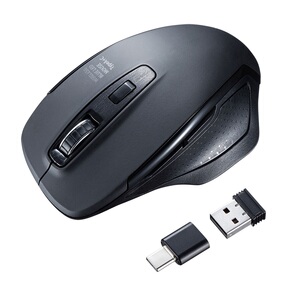 日本sanwa无线鼠标typec接口双接收器轻音电池款蓝光led家用办公