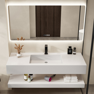 现代轻奢酒店风岩板一体盆双层浴室柜组合时尚简约高清智能镜柜