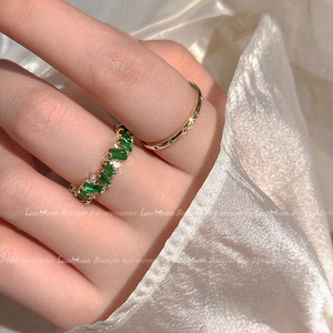 精致贵气感~祖母绿戒指女轻奢高级感尾戒小众设计食指环叠戴饰品