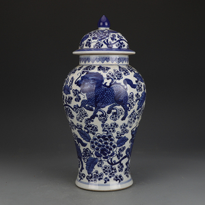 一品堂青花穿花麒麟纹盖罐 古董古玩老货旧货收藏品摆件包老保真