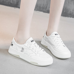 浙江温州真皮女装运动皮鞋搭配阔腿裤的女鞋子初中学生高中小白鞋