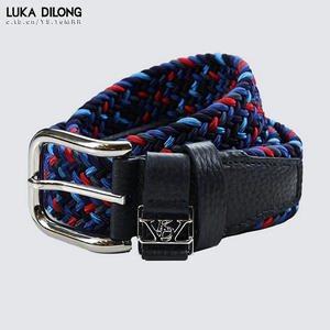 路卡迪龙男装新品四季针扣牛皮拼编织弹力养身皮带皮腰带17017003