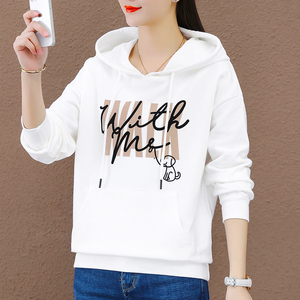 白色卫衣女春秋薄款2021年新款宽松休闲百搭秋装爆款圆领连帽上衣