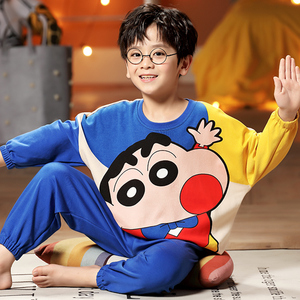 蜡笔小新儿童睡衣男童春秋纯棉套装小男孩长袖大童家居服秋季全棉