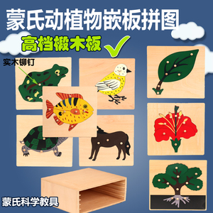 蒙氏木质动物植物嵌板拼图拼板手抓板木制早教儿童益智玩具教具