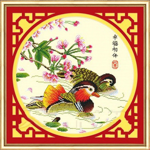 已绣好纯手工十字绣成品幸福相伴鸳鸯戏水卧室结婚房情侣挂画出售