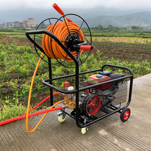 园林手推式汽油打药机电动高压农用汽油动力消毒推车式收管喷雾器