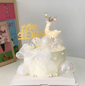 女神生日蛋糕装饰小仙女水晶鹿麋鹿白色小鹿摆件幻彩球圣诞节插件