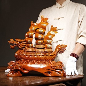 花梨木雕刻一帆风顺帆船摆件红木龙船工艺品家居商务寓意装饰礼品