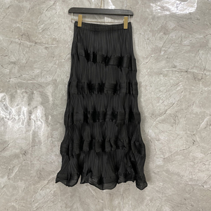 现小资西西高级轻奢褶皱波浪优雅显瘦半身裙女夏季欧美气质长裙4q