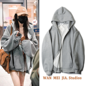 杨幂同款灰色慵懒风oversize连帽卫衣女款2023新款爆款春秋款外套