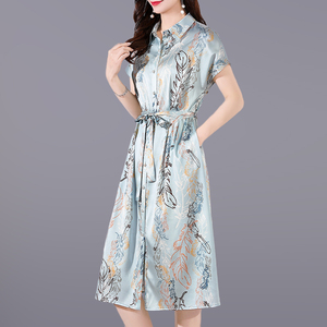 贵夫人气质真丝连衣裙女中长款夏装高端大牌重磅缎面桑蚕丝裙子夏