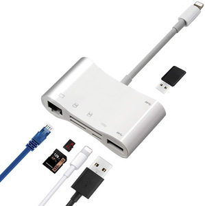 适用苹果lighting二和一6合1网卡手机ipad有线网卡rj45兆以太网