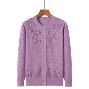 绒喆羊绒衫女中老年系扣开衫开襟妈妈款羊毛衫针织衫女士毛衣k018